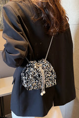 Sequin Chain Drawstring Bucket Bag - V.I.P Digital Presence