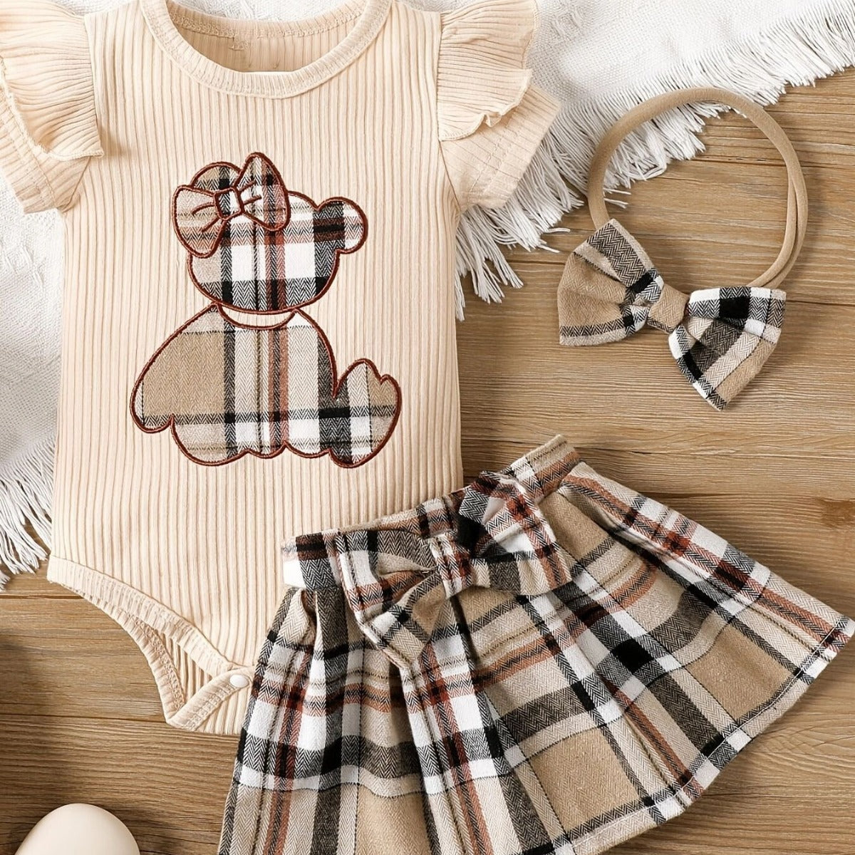 Newborn baby girl summer style teddy bear sticker embroidery bag fart triangle Ha clothes plaid butterfly - V.I.P Digital Presence