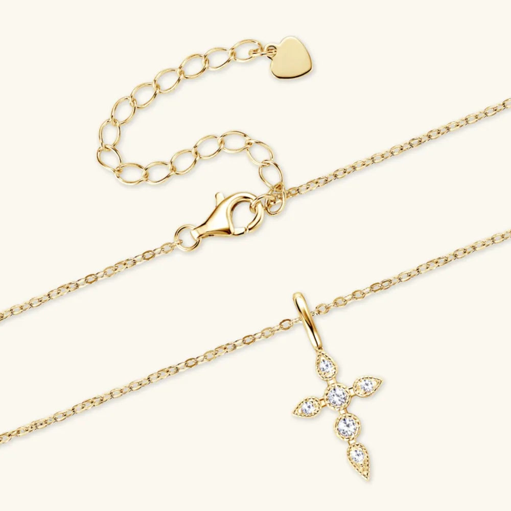 925 Sterling Silver Moissanite Cross Pendant Necklace - V.I.P Digital Presence