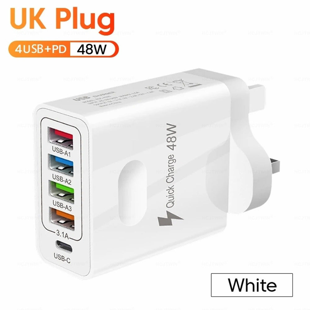 4USB charger, five in one charger, 48W multi interface charger, PD fast charging charger, 4U+PD - V.I.P Digital Presence