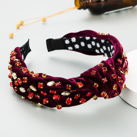 Exaggerated Fashion Hair Bands Female Corduroy Temperament Sweet Hair Ornaments Wide Side Knotted With Diamonds Headband - V.I.P Digital Presence
