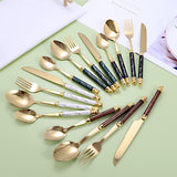 410 stainless steel knife, fork, spoon set, European style hotel Western tableware, golden dessert spoon set, 24 pieces - V.I.P Digital Presence