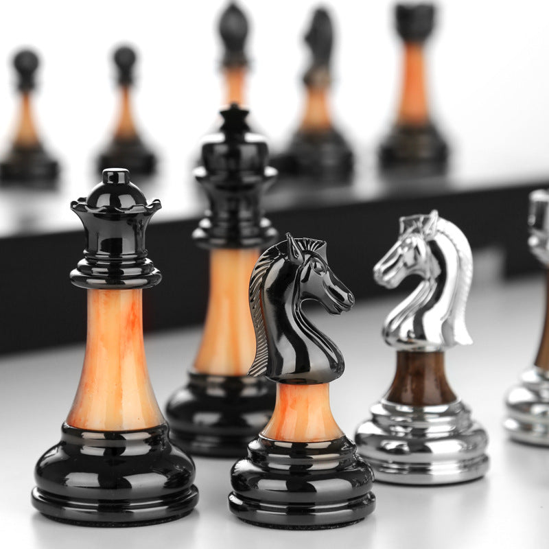 Solid wood folding chessboard imitation jade chess pieces Western chess retro European ornaments - V.I.P Digital Presence