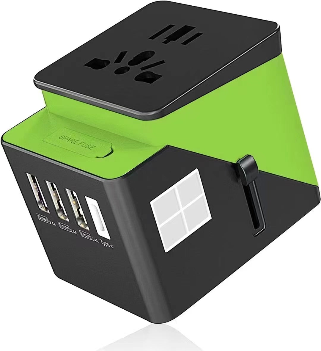 2019 , 3 USB + 1 Typc C International Power Adapter for Europe, UK, China, Australia, Japan and More 200 Countries Black Green - V.I.P Digital Presence