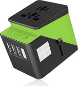 2019 , 3 USB + 1 Typc C International Power Adapter for Europe, UK, China, Australia, Japan and More 200 Countries Black Green - V.I.P Digital Presence