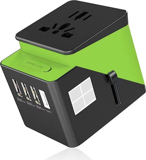 2019 , 3 USB + 1 Typc C International Power Adapter for Europe, UK, China, Australia, Japan and More 200 Countries Black Green - V.I.P Digital Presence