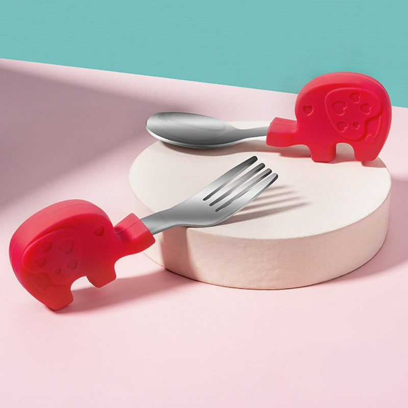 Baby Gadgets Tableware Set Children Utensil Stainless Steel Toddler Dinnerware Cutlery Cartoon Infant Food Feeding Spoon Fork - V.I.P Digital Presence