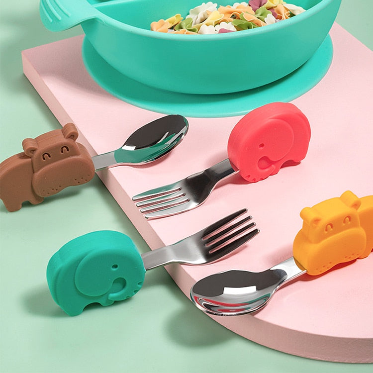 Baby Gadgets Tableware Set Children Utensil Stainless Steel Toddler Dinnerware Cutlery Cartoon Infant Food Feeding Spoon Fork - V.I.P Digital Presence