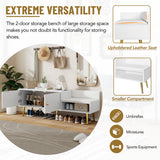 Modern Shoe Storage Bench with Hidden Storage and Upholstered Cushions for Bedside, Living Room and Entryway (White) - V.I.P Digital Presence