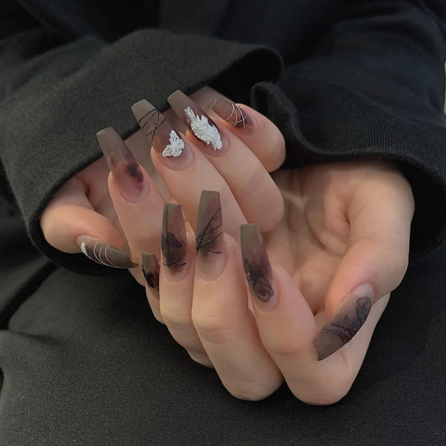 Dark Butterfly Long Ballet Nail Manicure Nail Pieces Personalized Wearing A Removable Nail - V.I.P Digital Presence