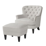 Modern light grey fabric club chair and Ottoman set, stylish cushioned armchair, paired with Ottoman style - V.I.P Digital Presence