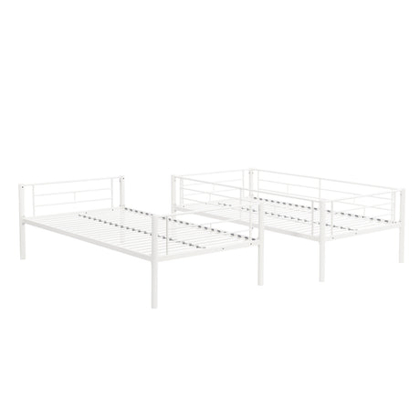 Twin metal bunk beds, metal structure bed frame with safety guardrails and 2 ladders, convertible bunk beds, white - V.I.P Digital Presence
