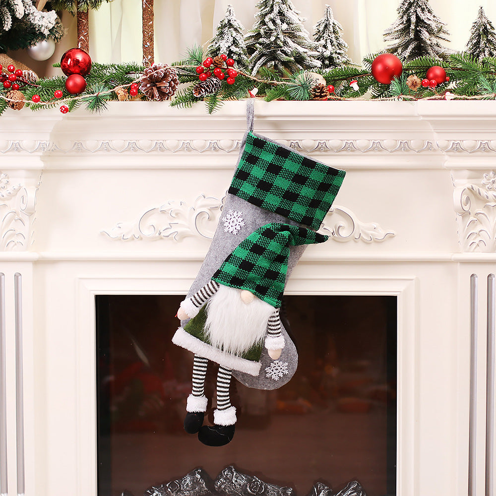 Christmas Day Decoration Red Black White Grid Faceless Forester Christmas Socks Dwarf Hanging Doll Candy Gift Bag - V.I.P Digital Presence