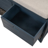 TREXM Storage Bench with Removable Basket and 2 Drawers, Fully Assembled Shoe Bench with Removable Cushion (Navy) - V.I.P Digital Presence