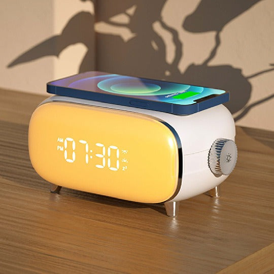 Creative wake-up alarm clock with QI wireless charging stylish atmosphere light clock sunset sleep night light table lamp - V.I.P Digital Presence
