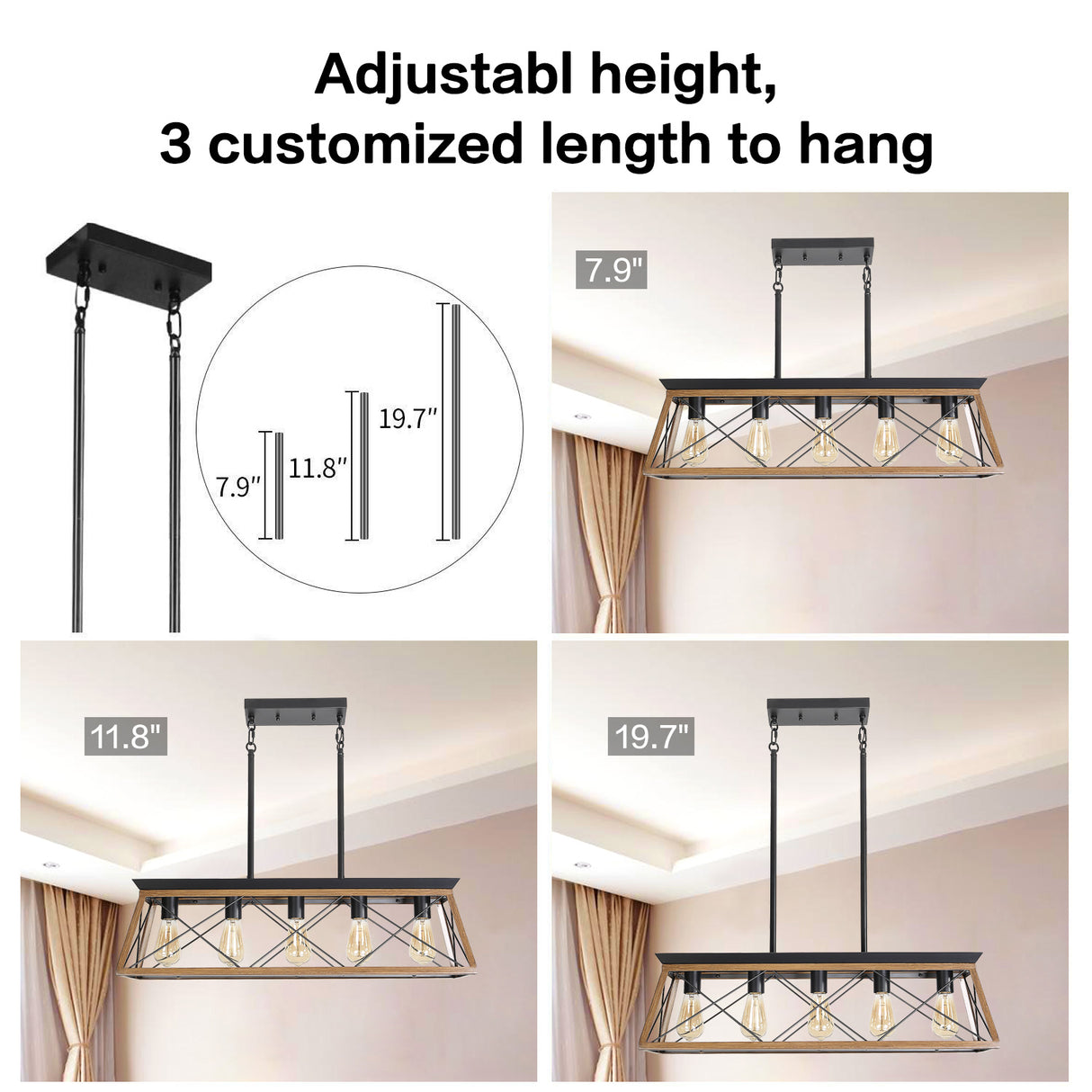 Farmhouse Chandeliers With 5 Bulbs For Dining Room Walnut - V.I.P Digital Presence