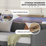 Twin Size Daybed with Storage Drawers, Upholstered Daybed with Charging Station and LED Lights, Gray - V.I.P Digital Presence
