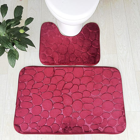 Embossed Stone Two-Piece Bathroom Toilet Floor Mat PVC Non-Slip Absorbent Carpet Door Mat - V.I.P Digital Presence