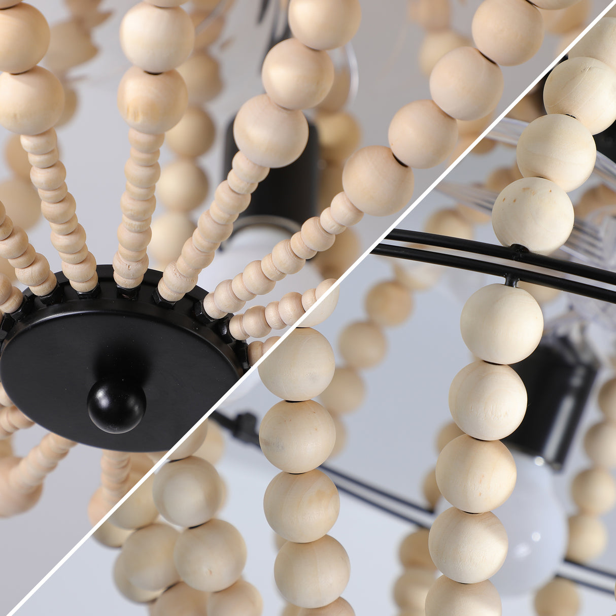 Beaded Fan lamp Wood Beaded Chandelier Oak White - V.I.P Digital Presence