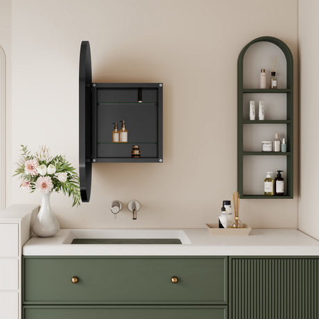 20x34 inch oval embedded medicine cabinet, metal frame bathroom cabinet with mirror and adjustable shelf matte black - V.I.P Digital Presence