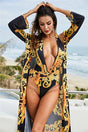 Printed Plunge One-Piece and Cover Up Swim Set - V.I.P Digital Presence