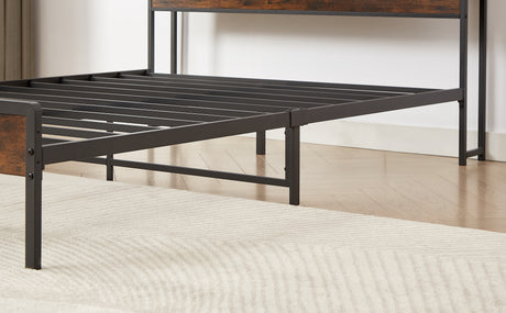 Bed frame with charging station full size, Rustic Brown, 83.1'' L x 56.1'' W x 39'' H - V.I.P Digital Presence