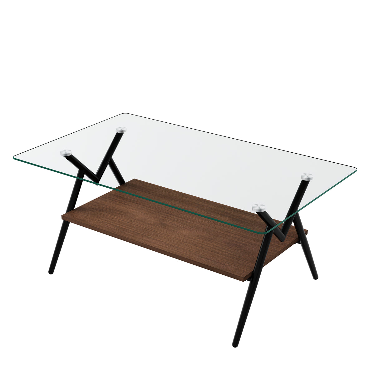 Rectangle Coffee Table with Tempered Glass top and Black Metal Legs, Modern Table for Living Room , Transparent Glass - V.I.P Digital Presence