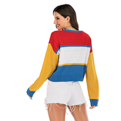 Contrast Dropped Shoulder Long Sleeve Sweater - V.I.P Digital Presence