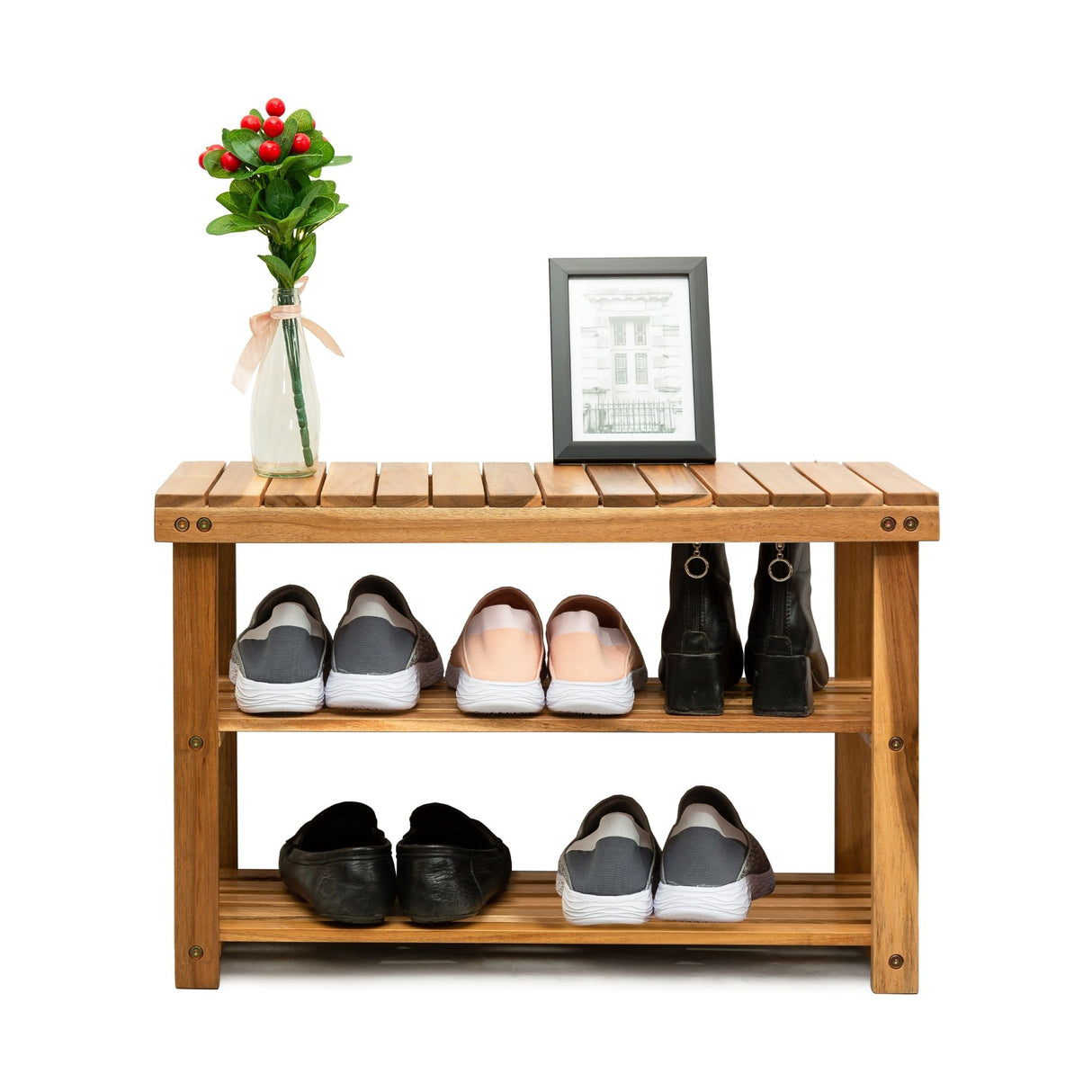 Acacia Wood Shoe Rack Bench Strong Weight Bearing Upto 200 LBS Best Ideas For Entryway Frontdoor Bathroom, Natural Color. - V.I.P Digital Presence