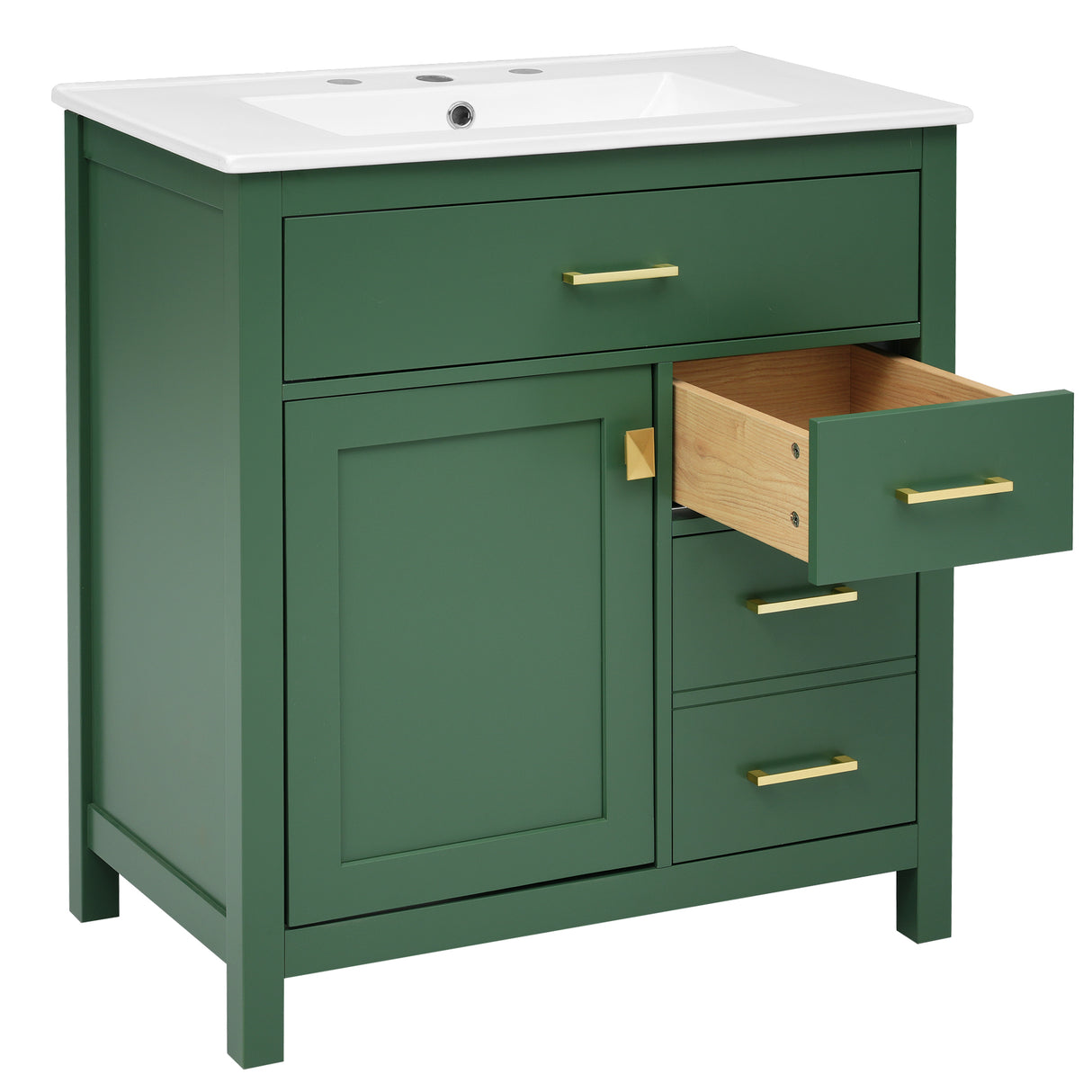 30-Inch Green Bathroom Vanity with Ceramic Sink and Ample Storage - Ideal Choice for Small Bathrooms - V.I.P Digital Presence