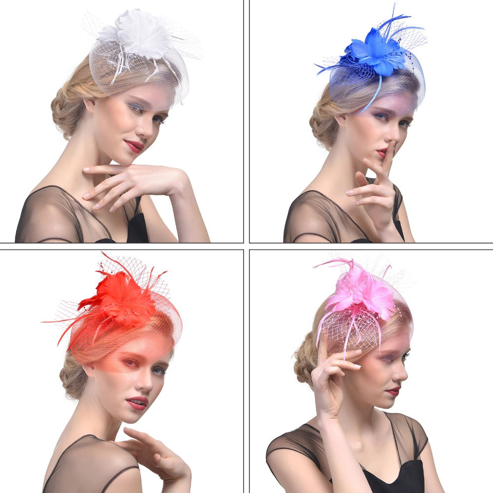 WELROG Feather Cap Lady Cocktail Dinner Party Fedoras Wedding Bridal Mesh Veil Hats Vintage Sombreros Chapeau Fascinators Hat - V.I.P Digital Presence