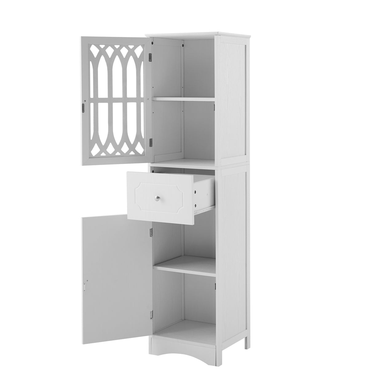 Tall Bathroom Cabinet, Freestanding Storage Cabinet with Drawer and Doors, MDF Board, Acrylic Door, Adjustable Shelf, White - V.I.P Digital Presence