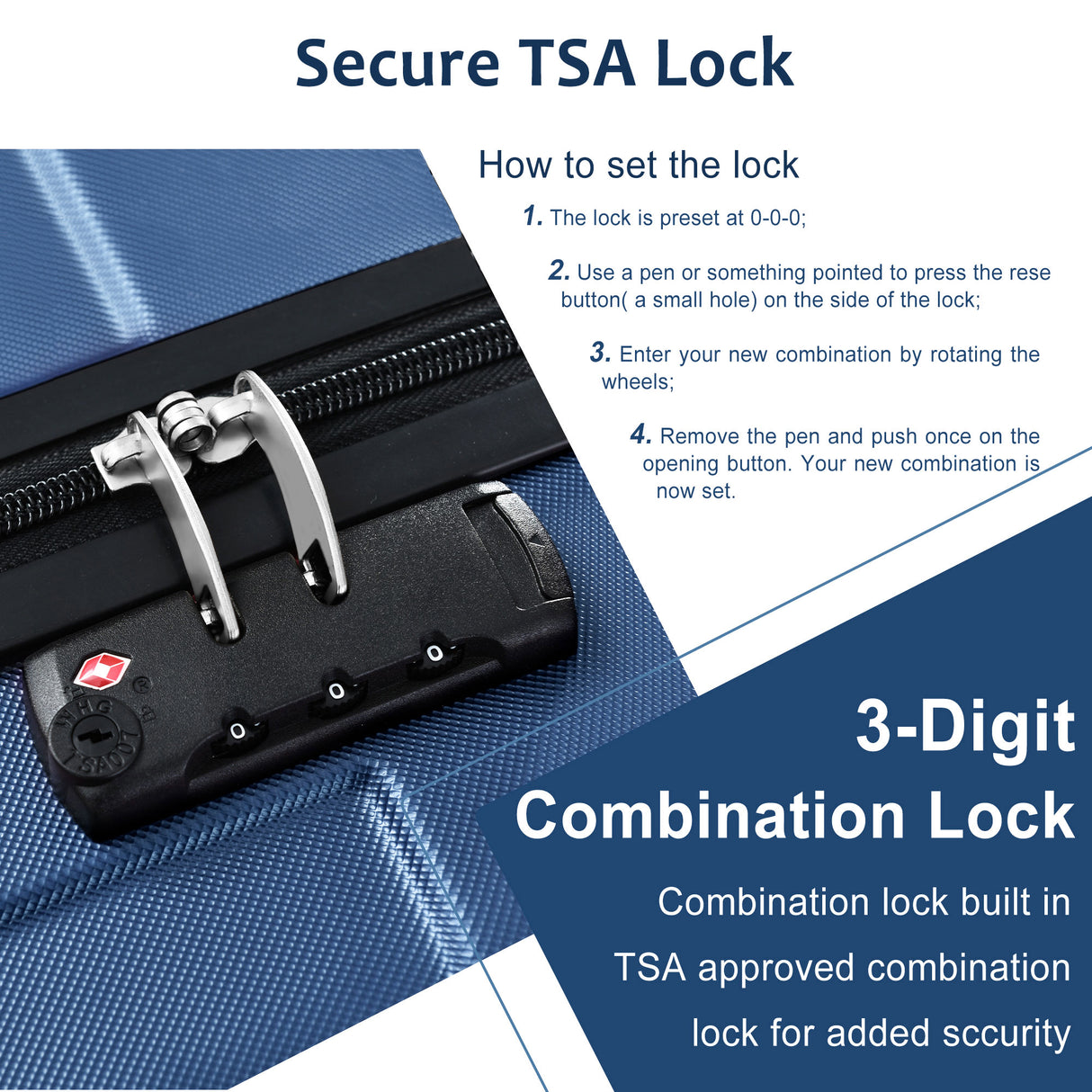 Hardshell Luggage Sets 3 Piece Carry-on Suitcases with Wheels, TSA Lock for Men Women, Blue (20in) - V.I.P Digital Presence