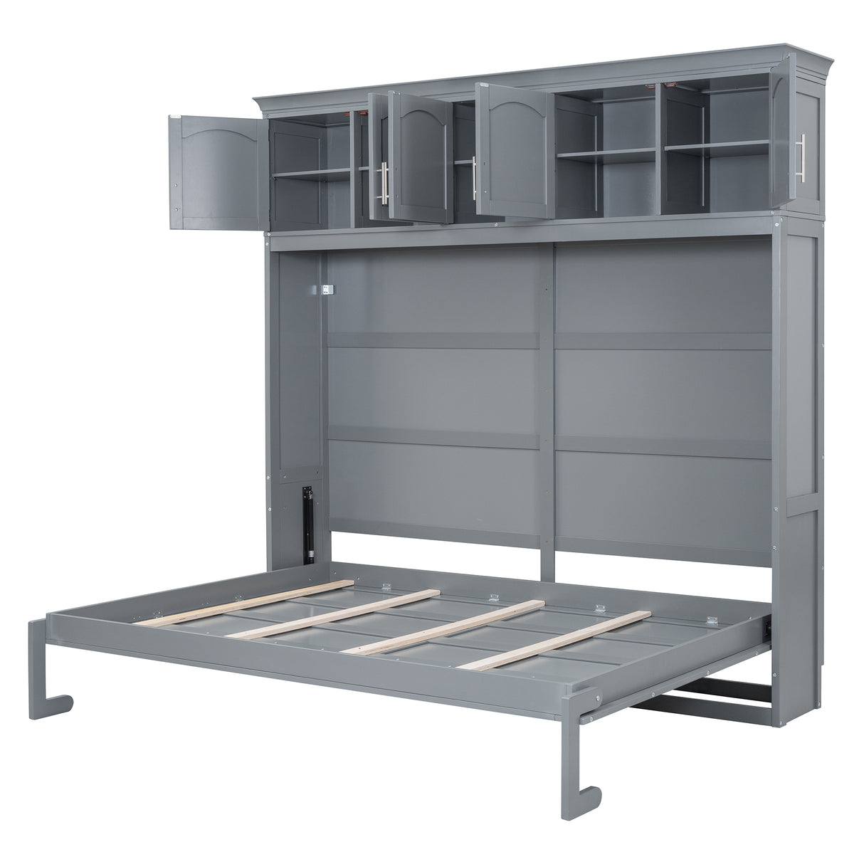Full Size Murphy Bed Wall Bed with Top Cabinets,Gray - V.I.P Digital Presence