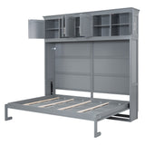 Full Size Murphy Bed Wall Bed with Top Cabinets,Gray - V.I.P Digital Presence