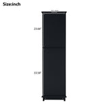 Tall Bathroom Storage Cabinet with Glass Doors, Free-Standing, Two Drawers, and Adjustable Shelves, MDF Board, Painted Black - V.I.P Digital Presence
