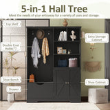 Multi-functional Hall Tree with Storage Shelves Drawers and Cabinet, Elegant Hallway Shoe Cabinet with Bench Modern Black - V.I.P Digital Presence