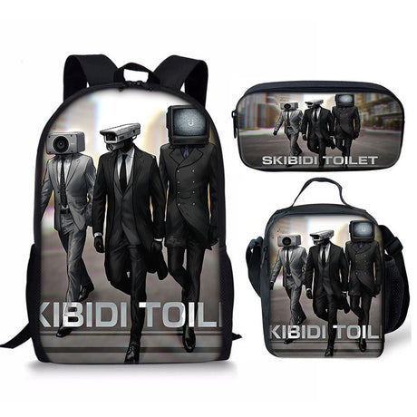New 3PC-SET Skibidi Toilet Man Backpack Custom Game Peripheral Schoolbags For Primary Secondary School Teenage - V.I.P Digital Presence