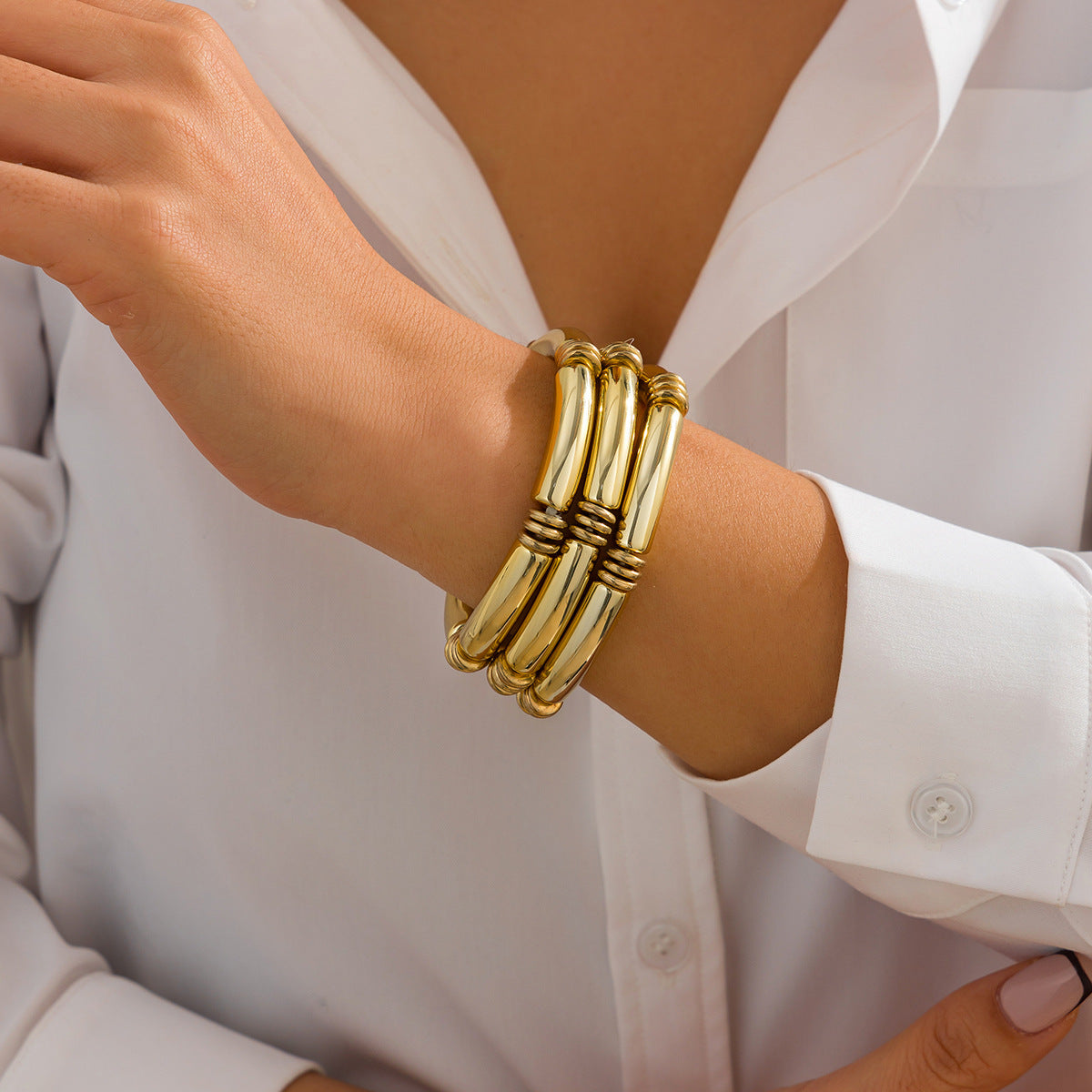 Fashionable irregular CCB bent tube bracelet with simple smooth surface Bracelet set new style - V.I.P Digital Presence