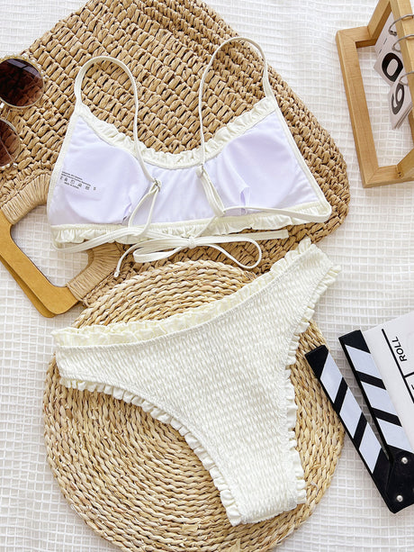 Frill Textured Spaghetti Strap Two-Piece Swim Set - V.I.P Digital Presence