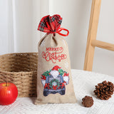 Christmas gift bag, letter printed Santa Claus home decoration, plaid linen red wine set - V.I.P Digital Presence