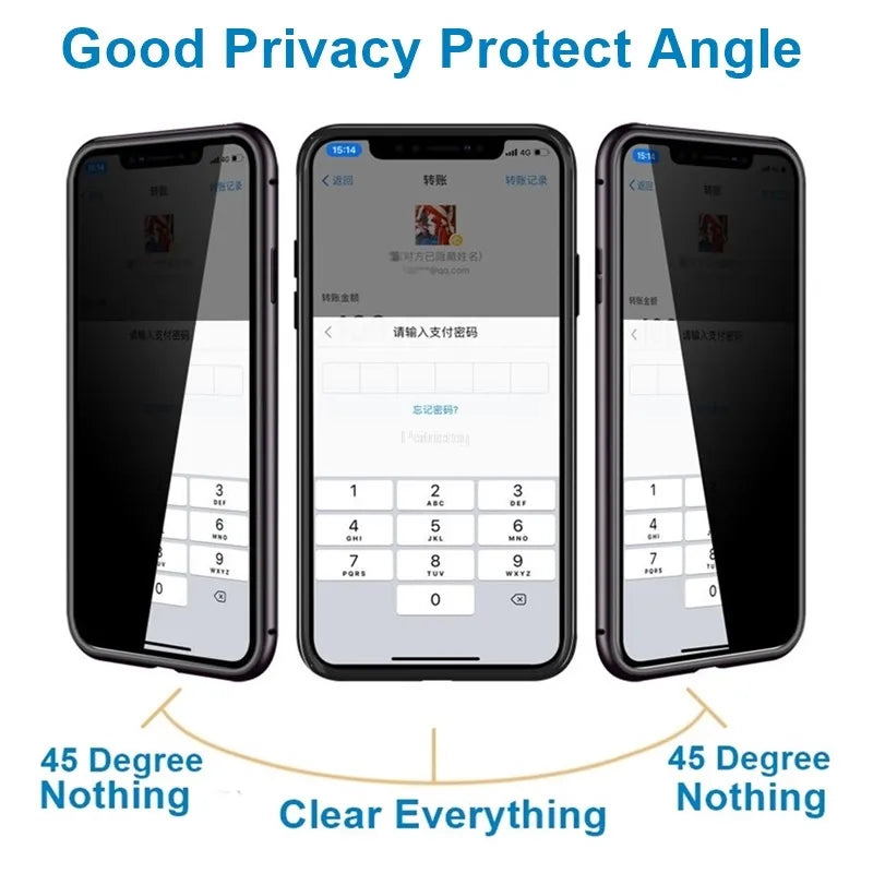 Magnetic Tempered Glass Privacy Metal Case For iphone 15 14 13 12 XR 11 Pro MAX X 7 8 6 Plus 360 Magnet Antispy Protective Cover - V.I.P Digital Presence