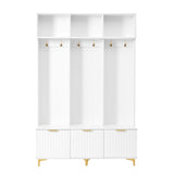 Large storage hall tree with bench, multifunctional storage platform, luxury clothes hanger equipped with 6 gold hooks - V.I.P Digital Presence