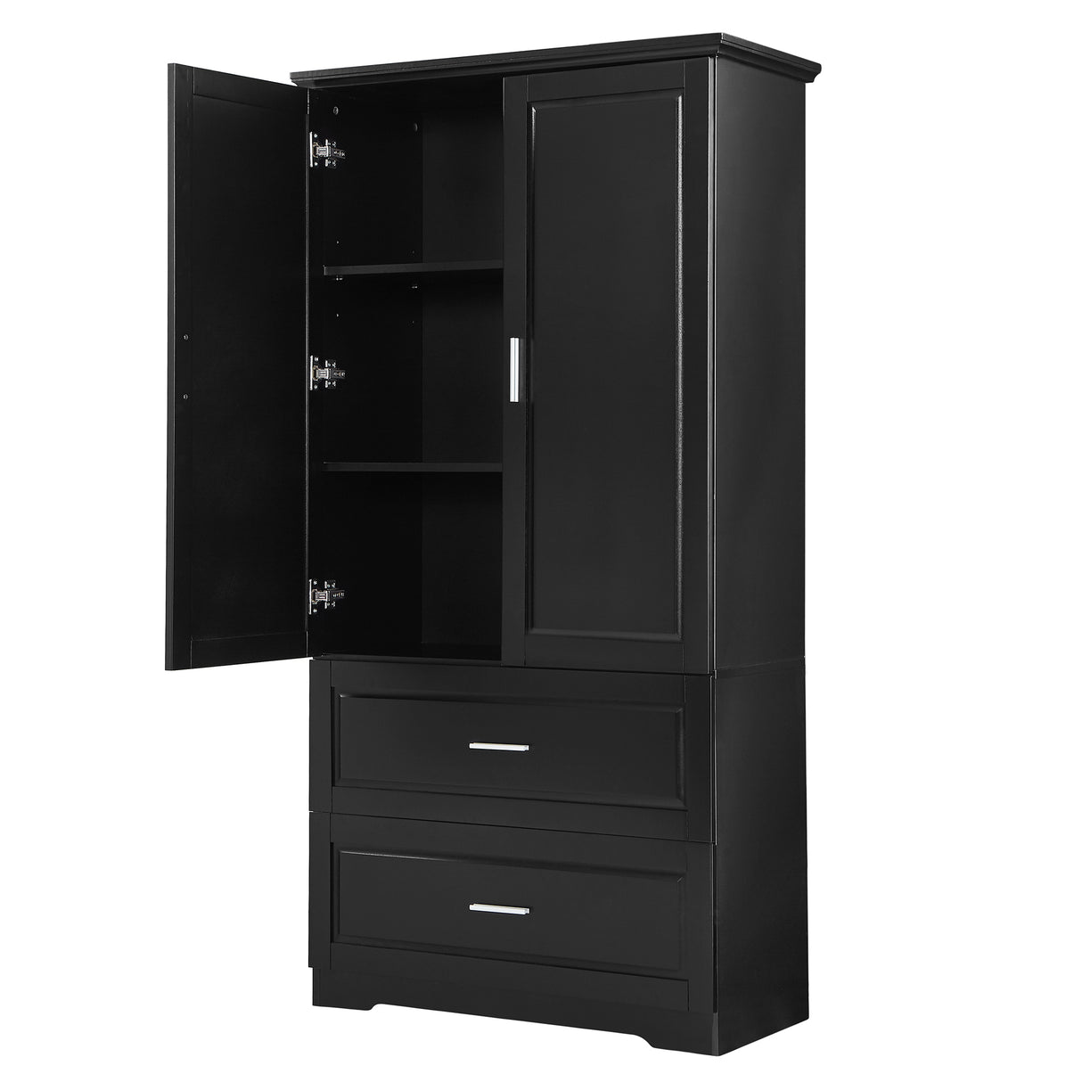 Tall Bathroom Storage Cabinet, Cabinet with Two Doors and Drawers, Adjustable Shelf, MDF Board, Black - V.I.P Digital Presence