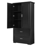 Tall Bathroom Storage Cabinet, Cabinet with Two Doors and Drawers, Adjustable Shelf, MDF Board, Black - V.I.P Digital Presence