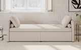 Modern cushioned lounge chair sofa bed with 2 drawers, small single sofa bed without mattress, linen, beige - V.I.P Digital Presence