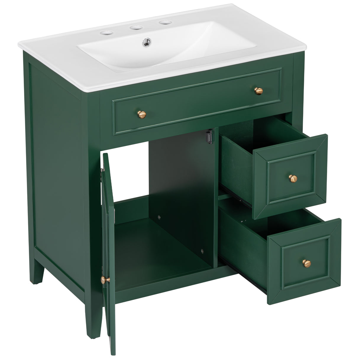 30" Bathroom Vanity with Sink Top, Bathroom Vanity Cabinet with Door and Two Drawers, Solid Wood Frame, One Package, Green - V.I.P Digital Presence