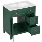 30" Bathroom Vanity with Sink Top, Bathroom Vanity Cabinet with Door and Two Drawers, Solid Wood Frame, One Package, Green - V.I.P Digital Presence