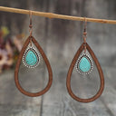 Wooden Turquoise Cutout Teardrop Earrings - V.I.P Digital Presence