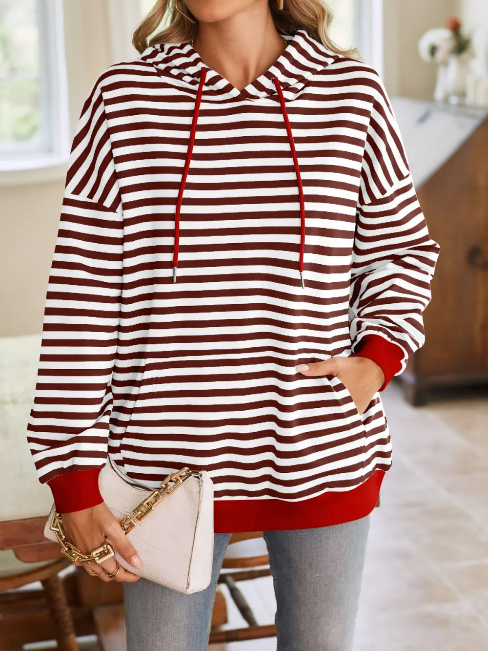 Loose casual striped hooded sweatshirt - V.I.P Digital Presence